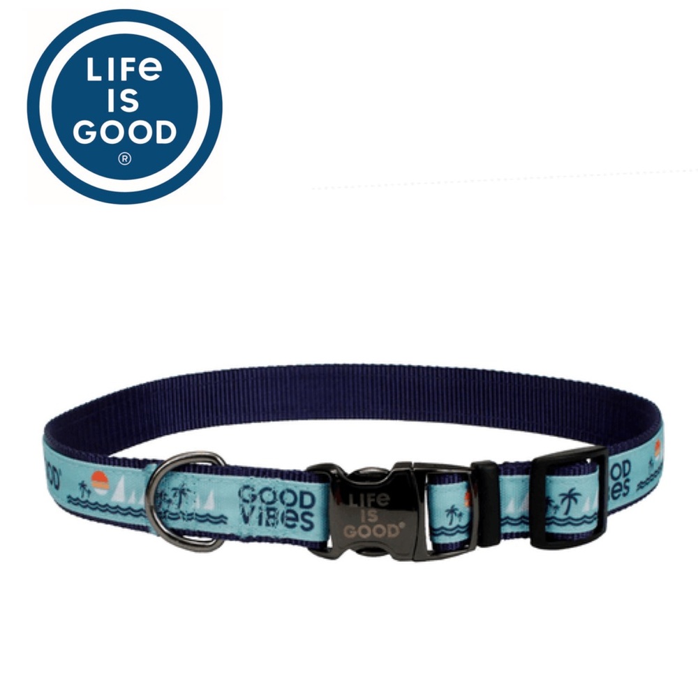 Life is Good Beach Canvas Dog Collar- Beach Blue